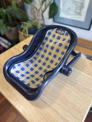 Vintage Graco Baby Doll Carrier With Blue Plastic Framing And Plaid Liner
