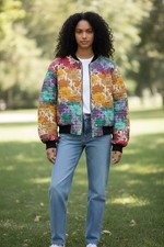 Quilted Floral Bomber Jacket-Size M