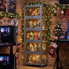 67.5 In H 5-Tier Bamboo Acrylic Curio Cabinet 23 In W Clear Doors