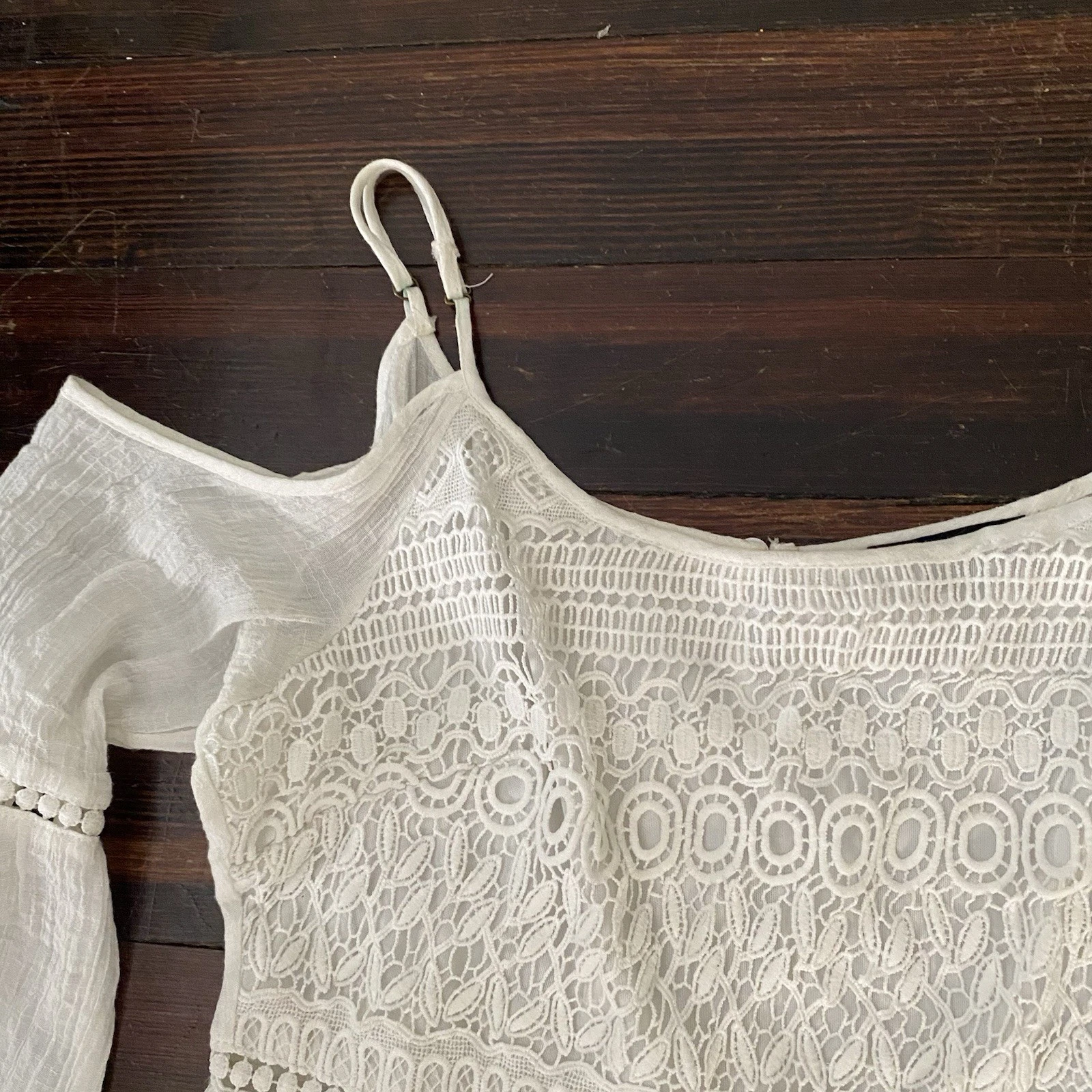 OFF WHITE Vivid Importers of NY prendisole donna bianco all'uncinetto e garza taglia M spalle scoperte