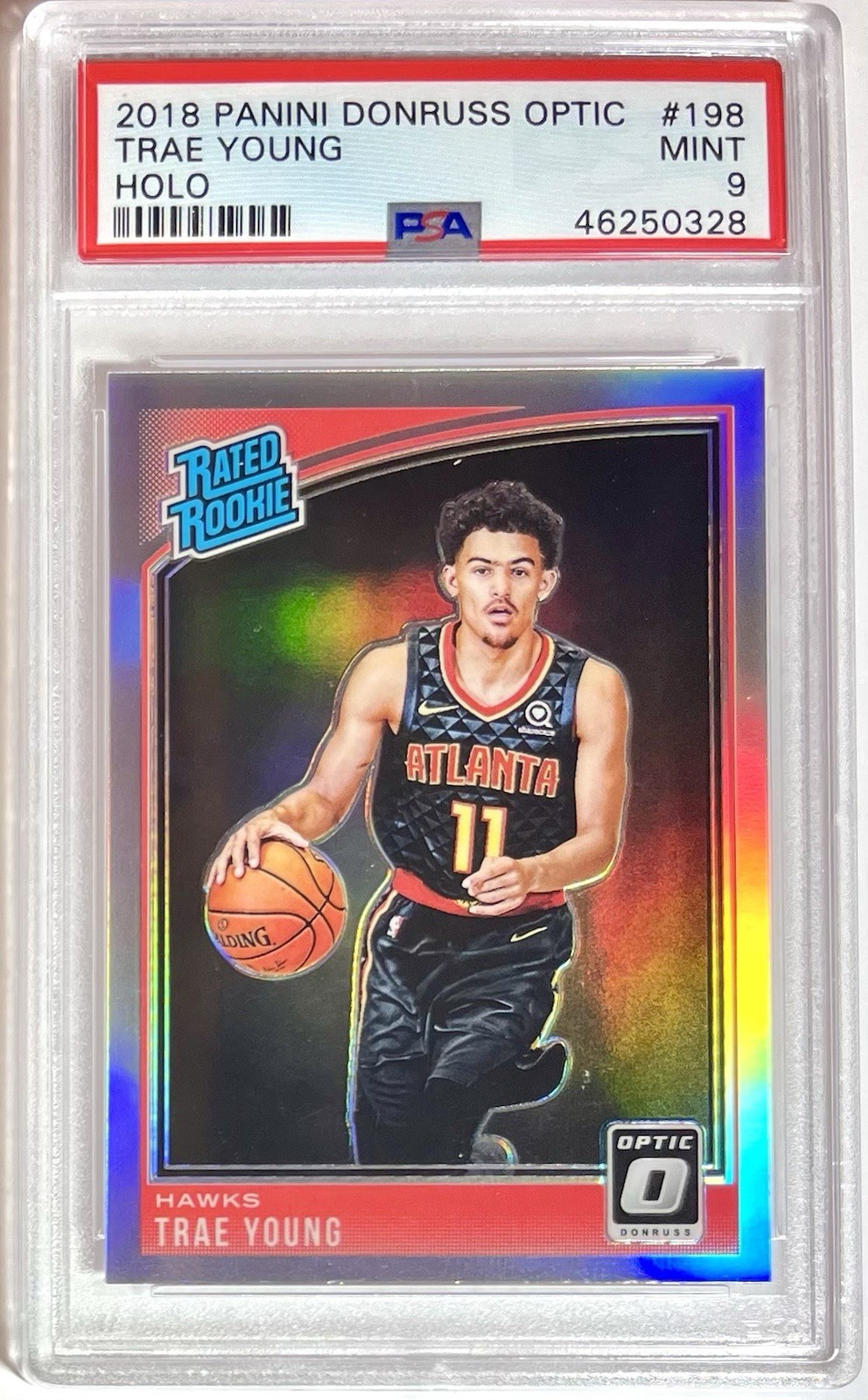 Trae Young ROOKIE CARD RC 2018-19 Panini Donruss Optic HOLO RC Rookie #198 PSA 9