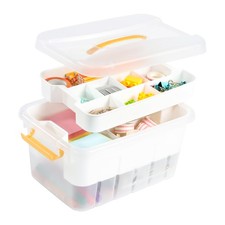 13 QT Plastic Storage Box with Removable Tray Craft Organizers and Storage Cl...