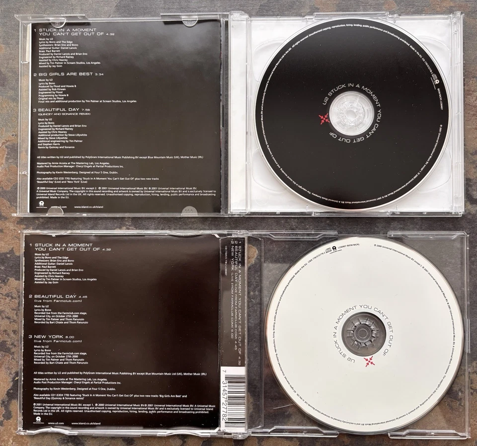 2 x U2 STUCK IN A MOMENT YOU CAN'T GET OUT OF CD Singles. Collectable Set - Image 2 of 4