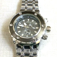 Tecno Sport Men's Watch Round Gunmetal Dial on Silver Linked Band New Beauty!