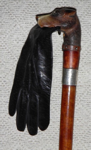 Bastón victoriano soporte para guantes mango de perro sello collar de plata 1881 - Imagen 12 de 15