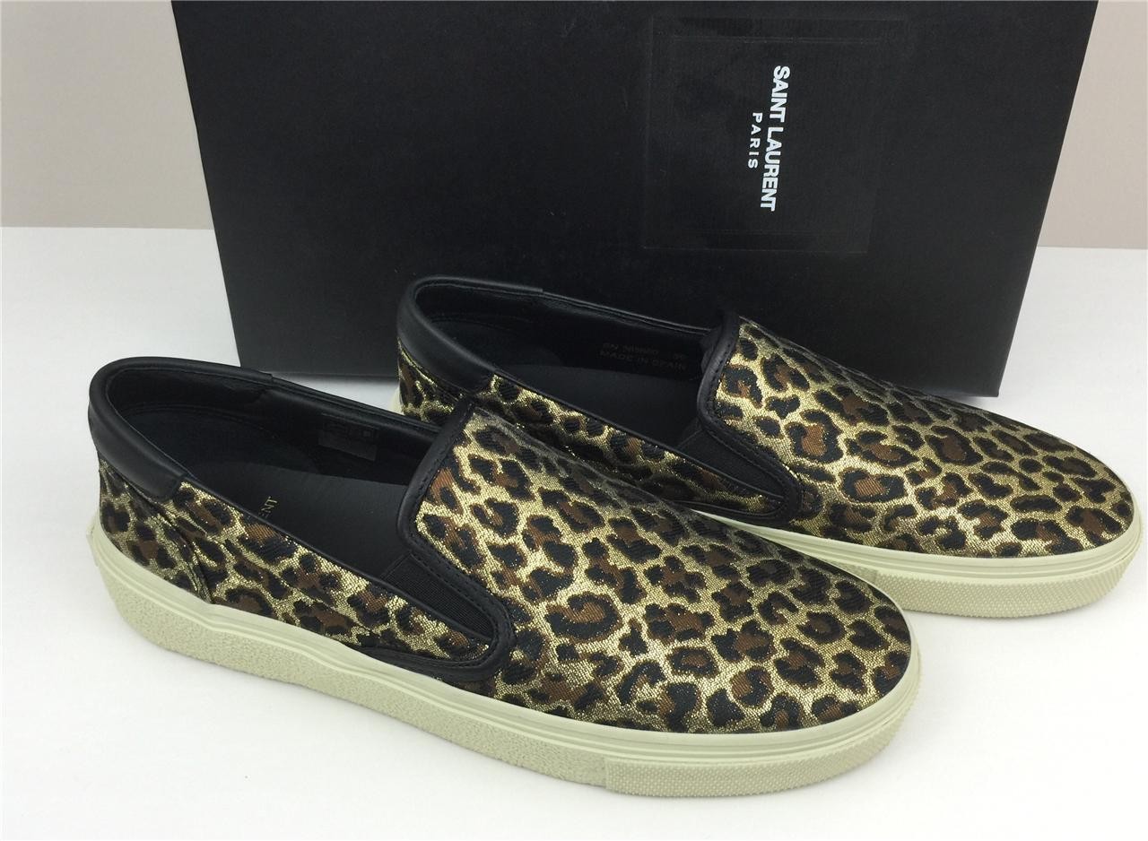 Nuova sneaker SAINT LAURENT classica skate slip on marrone leopardato broccato 7 5