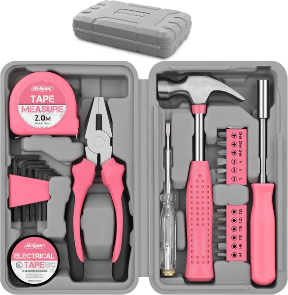 Hi-Spec 24-Tlg. Kleiner Werkzeugkoffer FüR Frauen – Rosa-Mini-Werkzeug-Set Mit H-image