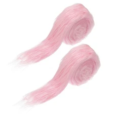 2 Pcs 59" x 2" Fluffy Plush Faux Fur Fabric Precut Strips, Light Pink