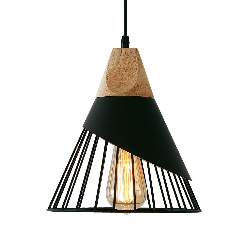 Black Pendant Lights Kitchen Island,Black Pendant Light,Adjustable Wood Hangi