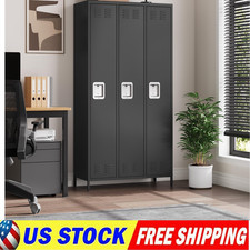 Metal Locker with 3 Doors, Tall Steel Locker Storage Cabinet for Office Employee