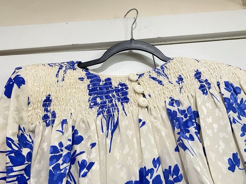 VTG John Galanos Dress Cream+Blue Floral Open Back With Button Low Zip Size? - Picture 13 of 22