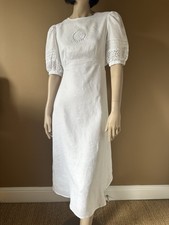 STUNNING ALIGNE WHITE LINEN MIDI DRESS UK 10 PERFECT