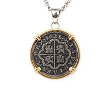 1621 - Spanish Colonial Coin Inspired Pendant .925 Silver Gold Plated 14.8 grams