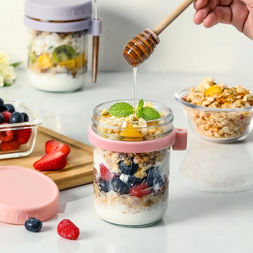 6 Pack Overnight Oats Containers with Lids and Spoons, 16 oz Glass Mason Over... - Picture 7 of 7