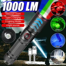 4 in1 Multicolor Zoom LED White/Red/Green/Blue Lighting Flashlight Torch
