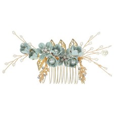 Bridal Hair Pieces Wedding Comb Pearl Crystal Clip Rhinestone Flower Green