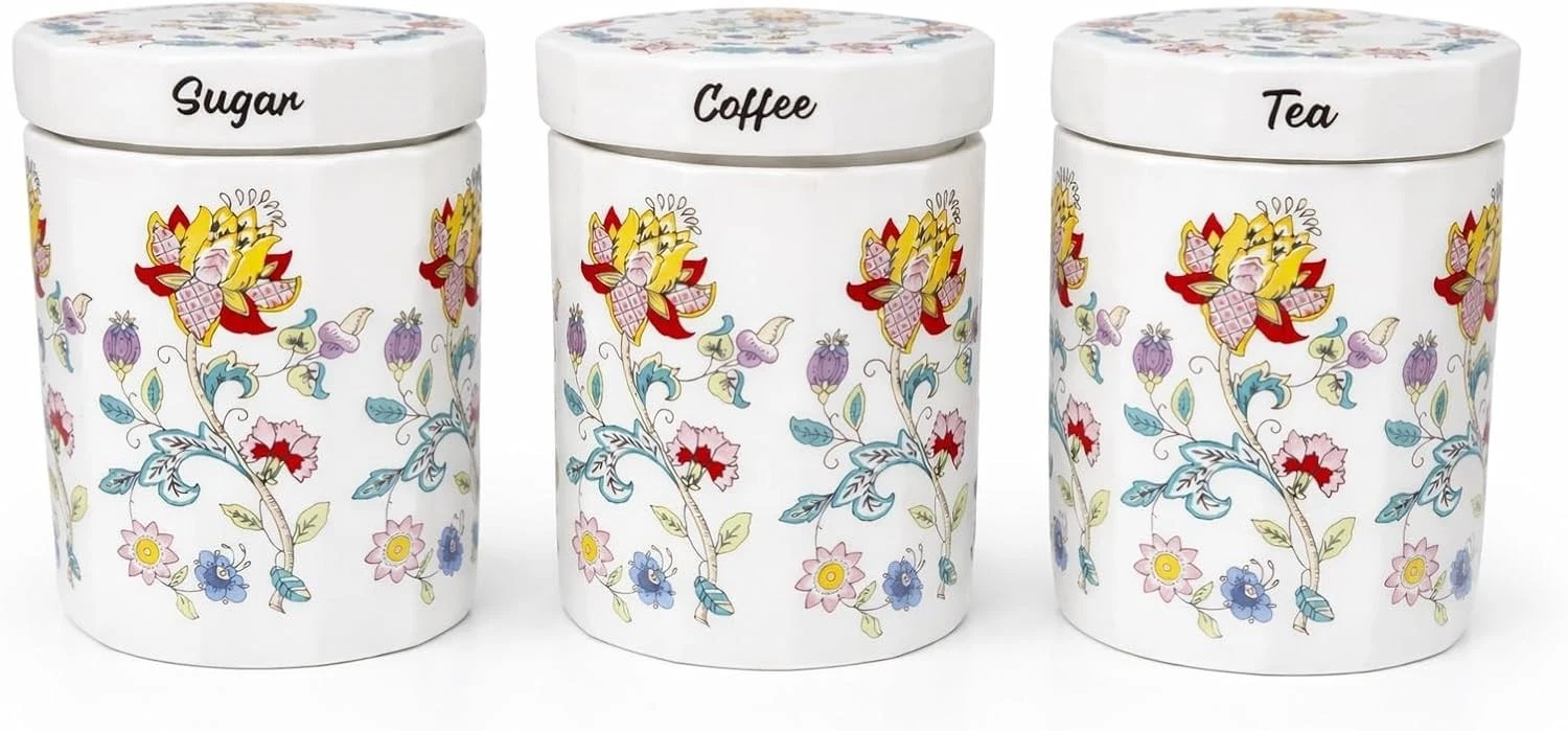 3Pcs White Floral Tea Coffee Sugar Canisters Ceramic Storage Jar with Lids 15x11
Opens in a new wind