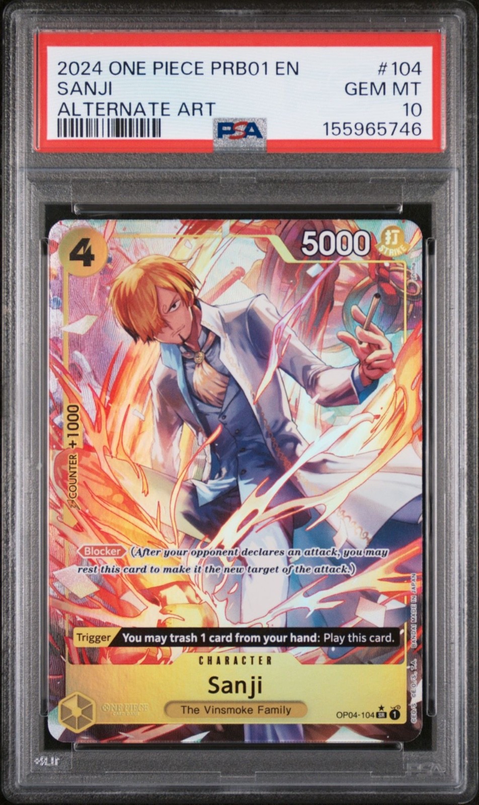 One Piece Sanji Alternate Art PRB01-104 PSA 10 Gem Mint