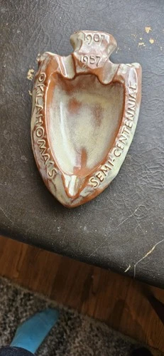 Vintage Frankoma Pottery Arrowhead Ashtray Trinket Dish  Clay Prairie Green