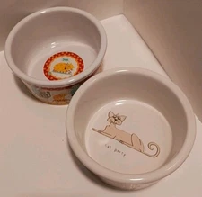 Cat Riviera Van Beers Feed Me Cat Food Water Bowls (2) Signature Ceramic Kitty