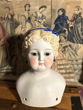Antique Mid 1800s Parian Bisque Head Doll w/ Glass Eyes & Pierced Ears