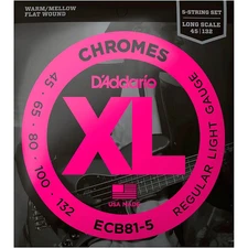 D'Addario ECB81-5 Chromes XL Flatwound Bass Strings - Light Gauge