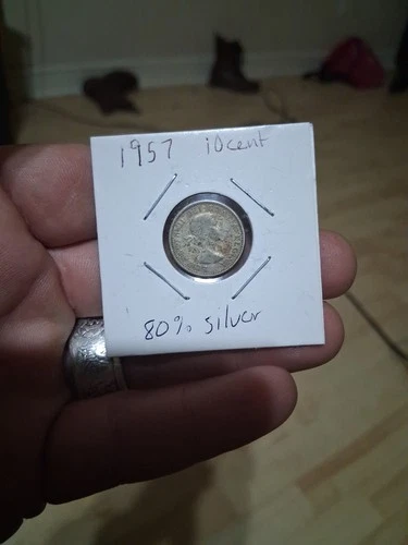 Canada 1957 -  10 Cent Dime Canadian Coin - 80% Silver - ASW 0.06 Oz