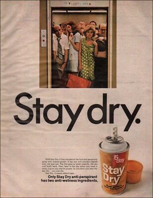 1969 Vintage ad Stay Dry 5 day retro deodorant cosmetic elevator    03/18/23