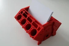 Business card holder V8 3D engine. Desk gadget