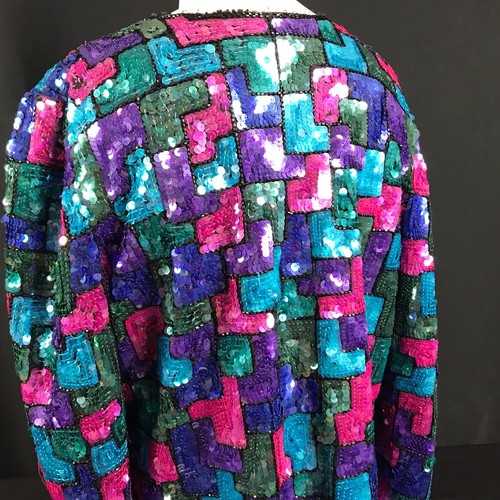 LAURENCE KAZAR Abendblazer Seide Pailletten Large Vintage Damen Lila Blau - Bild 5 von 6