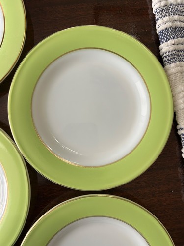 Vintage Pyrex Lime Green Gold White Salad Luncheon Dessert Plates 8” Set of 4 - Picture 5 of 8