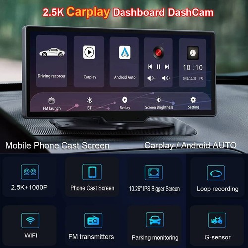 Car Dashboard Camera Carplay Android Auto Wireless Dual Lens GPS Navigation DVR - Picture 4 of 9