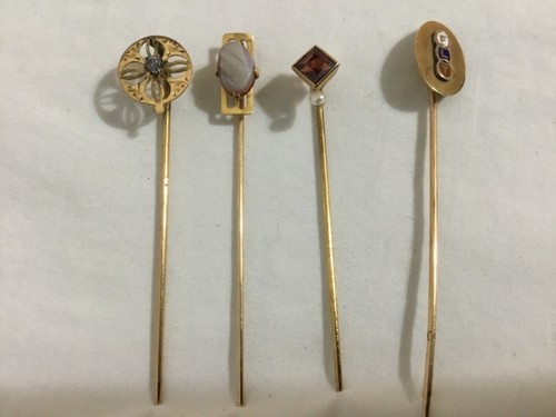 LOT of 5 ANTIQUE VICTORIAN STICK PINS W/ JEWELER CASE, GARNET? OPAL? - Imagen 9 de 10
