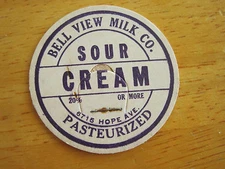 Bell View Milk Co. Cleveland OH Sour Cream Bottle Lid Vintage