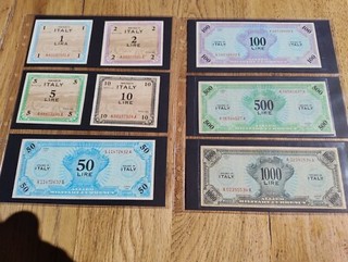 SERIE SPLENDIDA 1 2 5 10 50 100 500 1000 AM LIRE 1943 MONOLINGUA ALLIED MILITARY