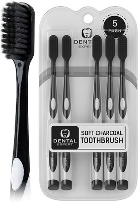 Charcoal Toothbrush Ultra Soft for Sensitive Gums - Teeth Whitening Brush for Ad