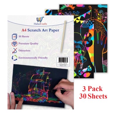 A4 Scratch Art Papier Regenbogen Zeichnung Magic Doodle Skizze (30 Blatt & 3 Werkzeuge)