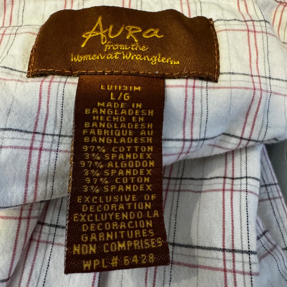 Camisa occidental Wrangler Aura Pearl Snap para mujer grande blanca a cuadros vaquera rodeo Foto 4 de 4