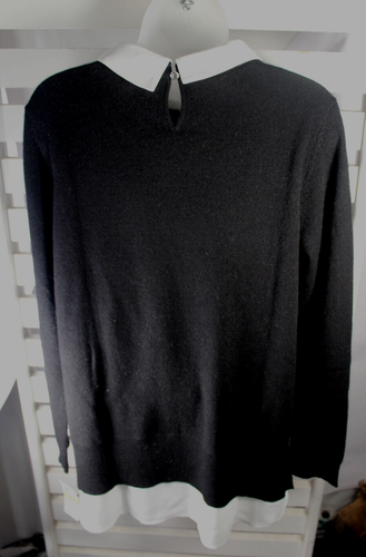 Maglione Cashmere Charter Club Luxury Med Nero Bianco Look a Strati Strass - Foto 10 di 12