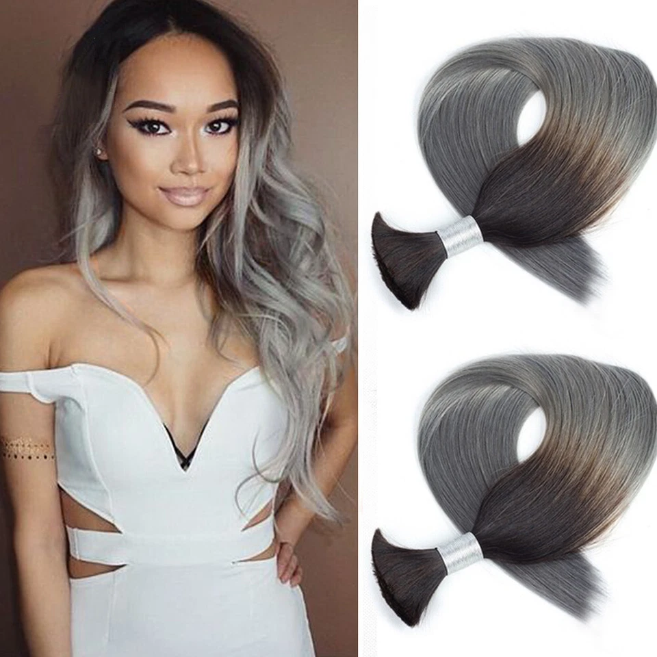 Extensión de cabello humano trenzado a granel 8ABrazilian Straight Ombre Cany sin trama Foto 2 de 4