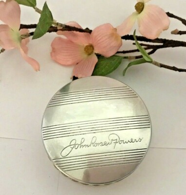 Vintage John Robert Powers Ribbed Glass Powder Jar Chrome Lid Vanity Mid Century