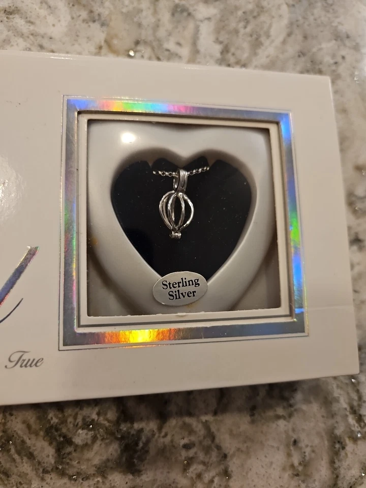 COLLAR COLGANTE CORAZÓN PERLA DESEO PLATA ESTERLINA *NUEVO* Foto 2 de 4