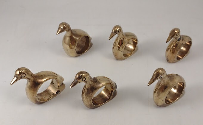 6 Brass Duck napkin rings