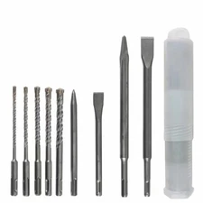 9 PCS SDS PLUS ROTARY HAMMER BITS DRILL BIT & CHISEL GROOVE CONCRETE NEW