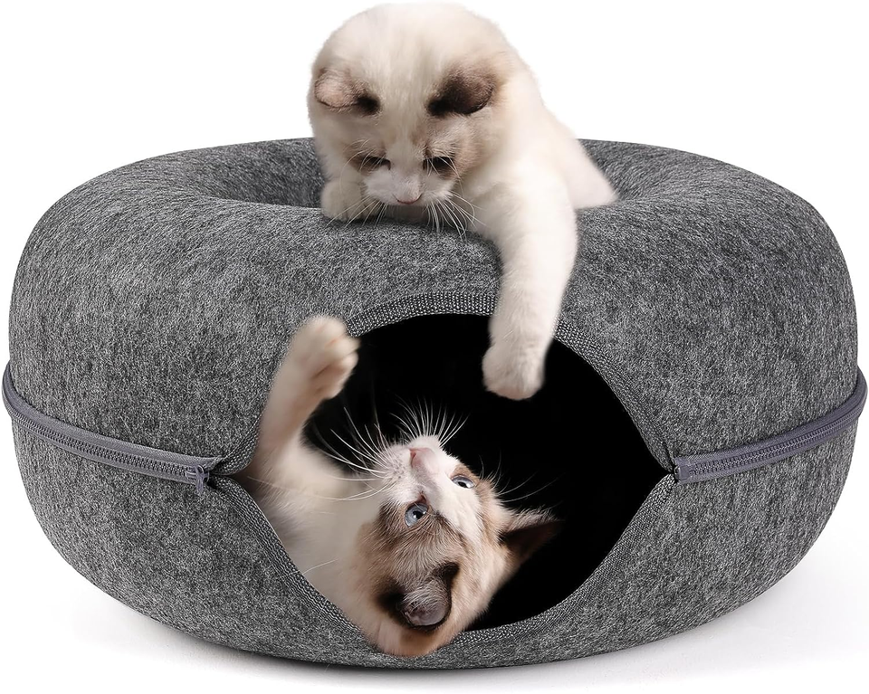 Cat Tunnel,Peekaboo Cat Cave Bed for Indoor Cats, Cat Donut Tunnel for
