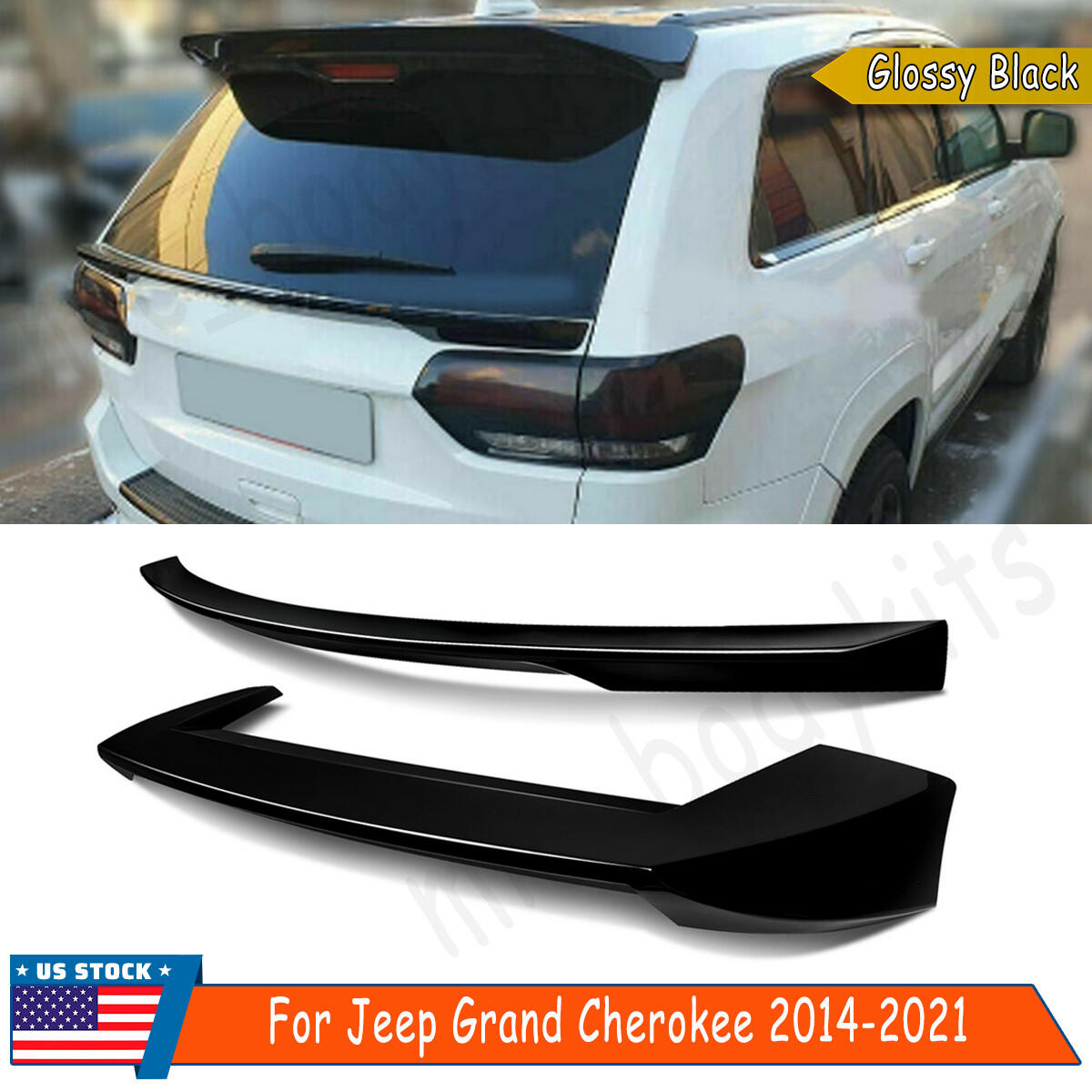 Gloss Black Rear Roof Spoiler & Tailgate Mid Wing for 2014-2021 Jeep Grand Cherokee  