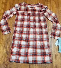 Cat  Jack Girls Red  Green Plaid Fleece Holiday Night Gown Size Med 8 