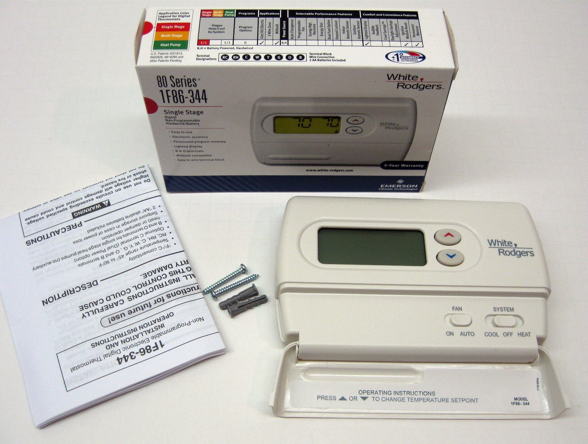 1F86-344 White Rodgers Wall Thermostat Heat Cool Non Programmable Single  Stage