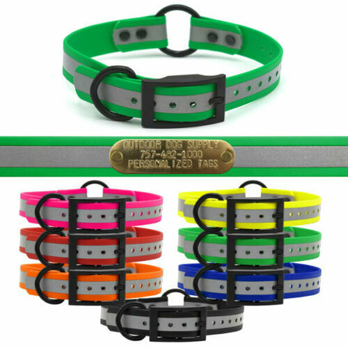 SoftFlex Reflective 1" D & O Ring Dog Collar Custom Name Plate & Black Hardware eBay