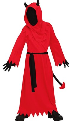 DEVIL KID'S セットアップ Happy little black kid with trident in devil costume standing in